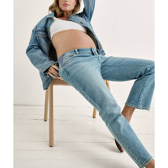 Hatch Maternity the Crop Denim Blue Straight Leg Jeans - Picture 1 of 7